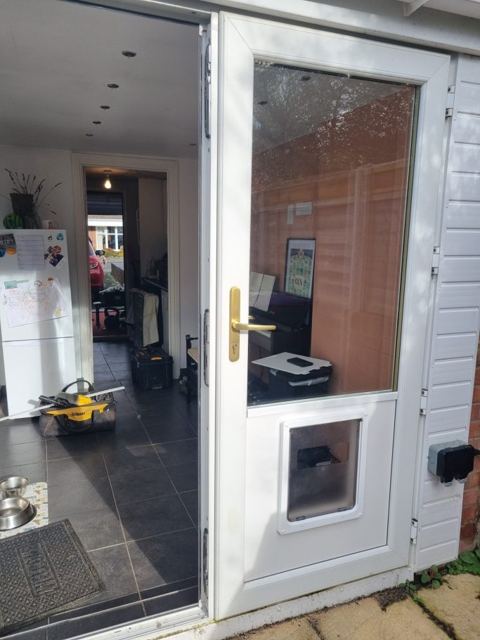 CP Large Manual Pet Door into uPVC below Glass Closer Pets Large Manual Pet Door into uPVC below Glass